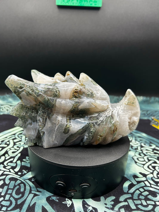 Moss Agate Dragon Head w/ Druzy