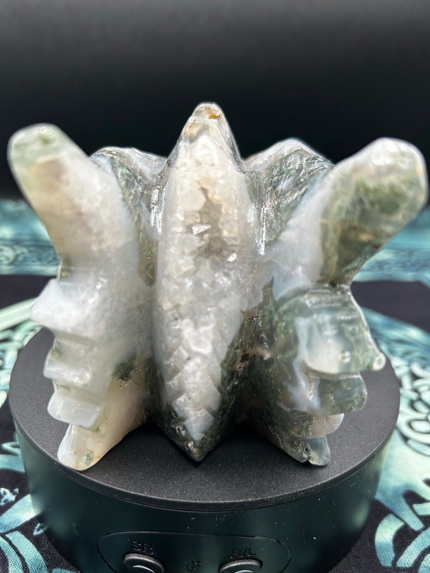 Moss Agate Dragon Head w/ Druzy