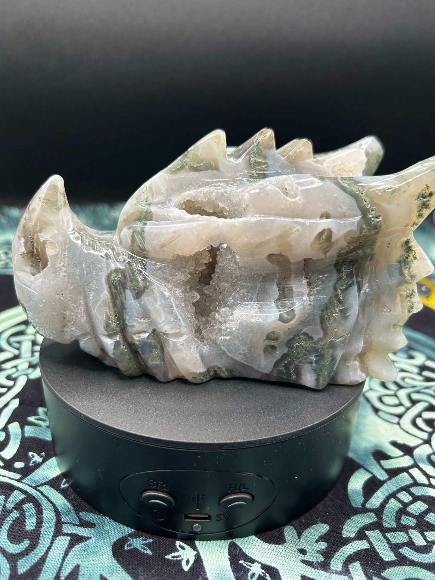 Moss Agate Dragon Head w/ Druzy
