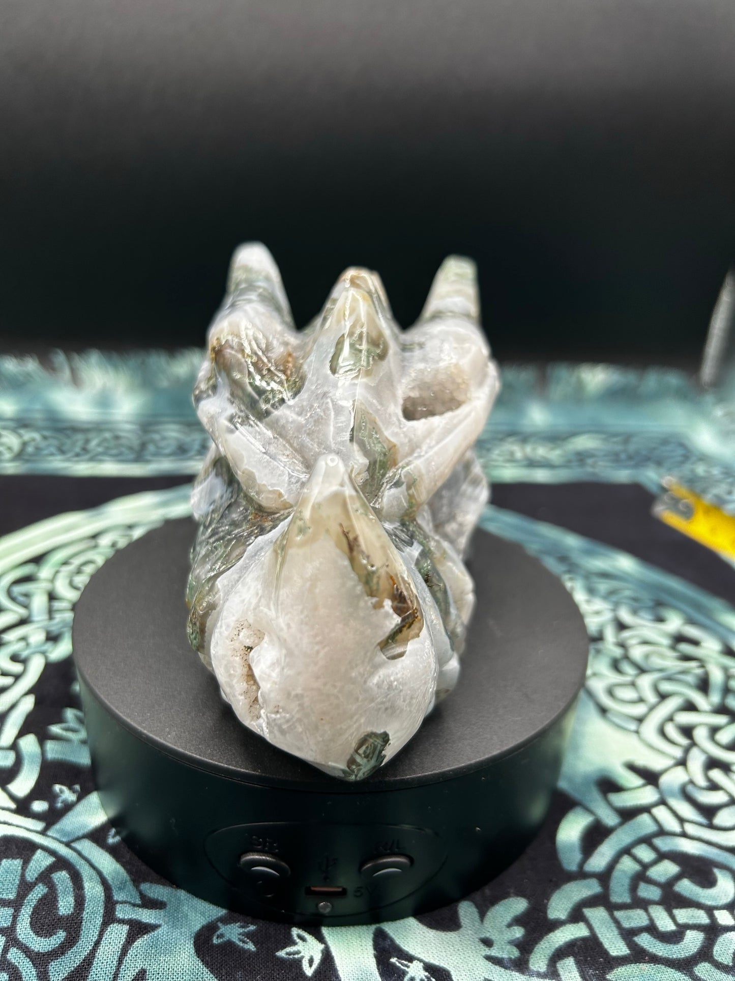 Moss Agate Dragon Head w/ Druzy