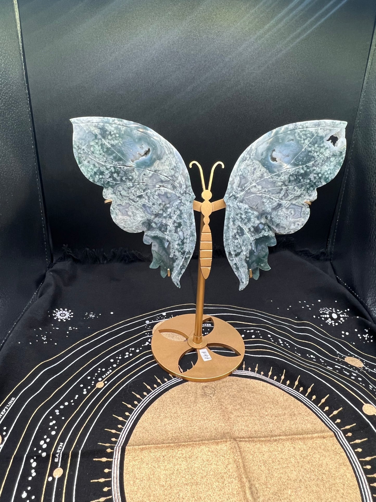Moss Agate Butterfly Wings w/Druzy K46