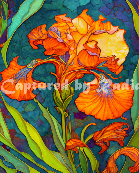 Nettie's Garden - Orange Iris 2 by RomantzArt